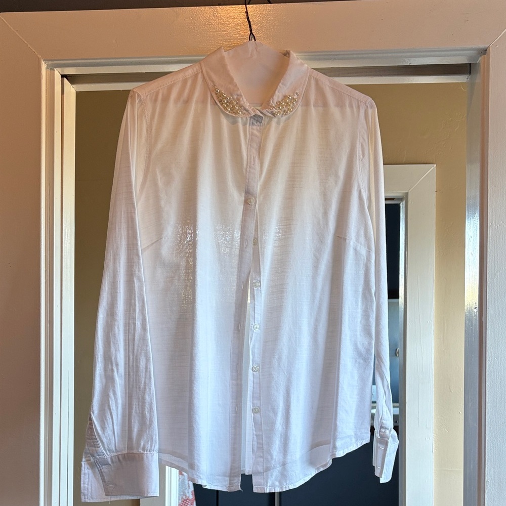 Maison Jules White Blouse with Embellished Collar